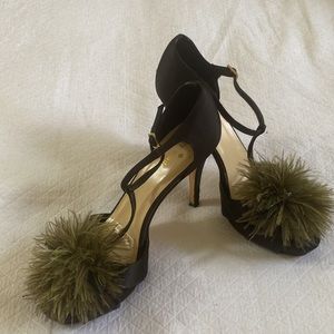 Kate Spade black heels with Pom Pom decorations